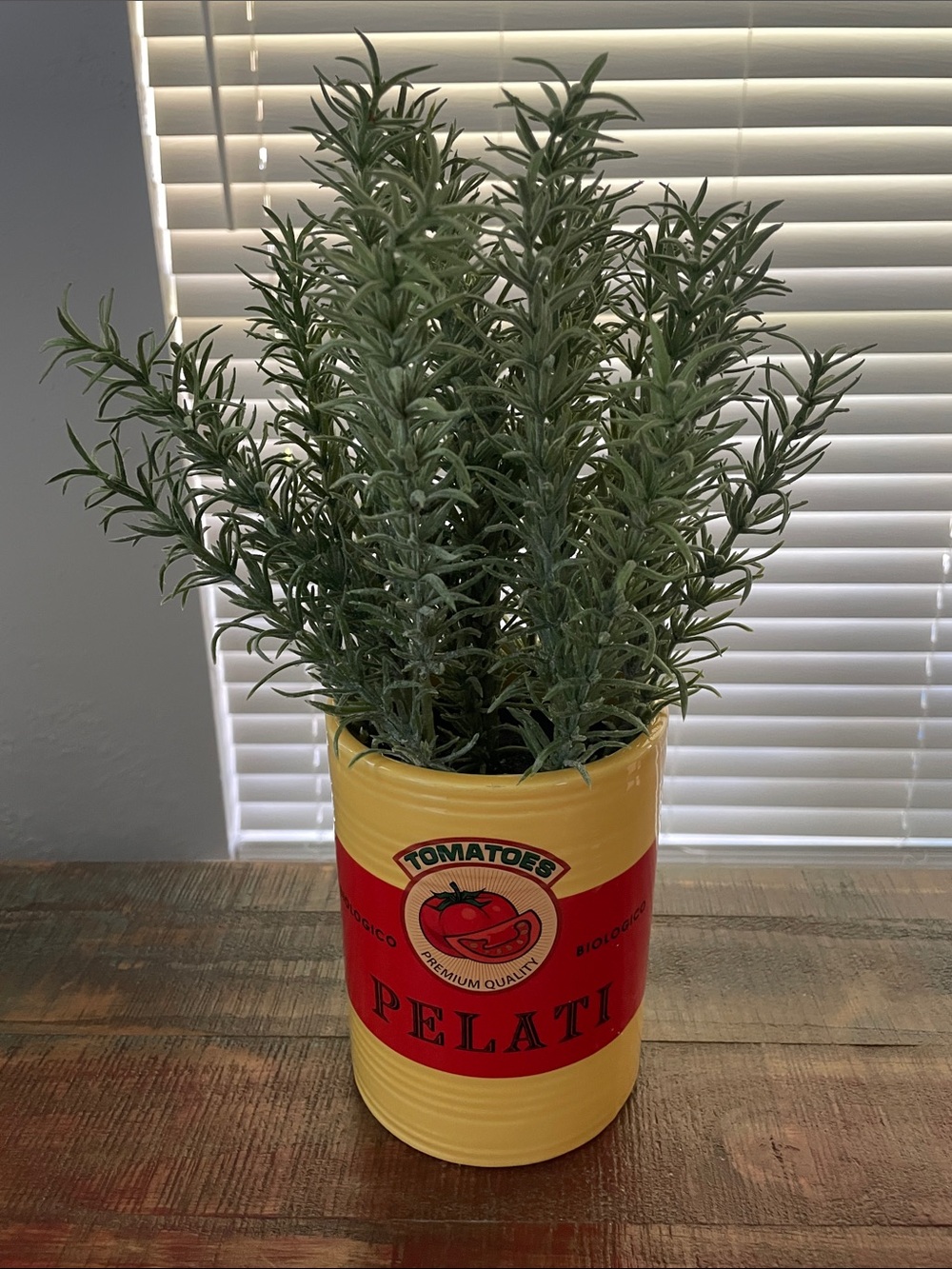 Yellow Tomato Can Ceramic Planter with Green Faux Plant